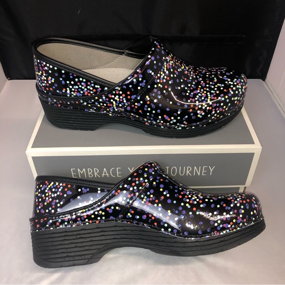 Dansko Shoes - NIB Dansko LT Pro Patent Confetti polka dot slip on clogs multi size